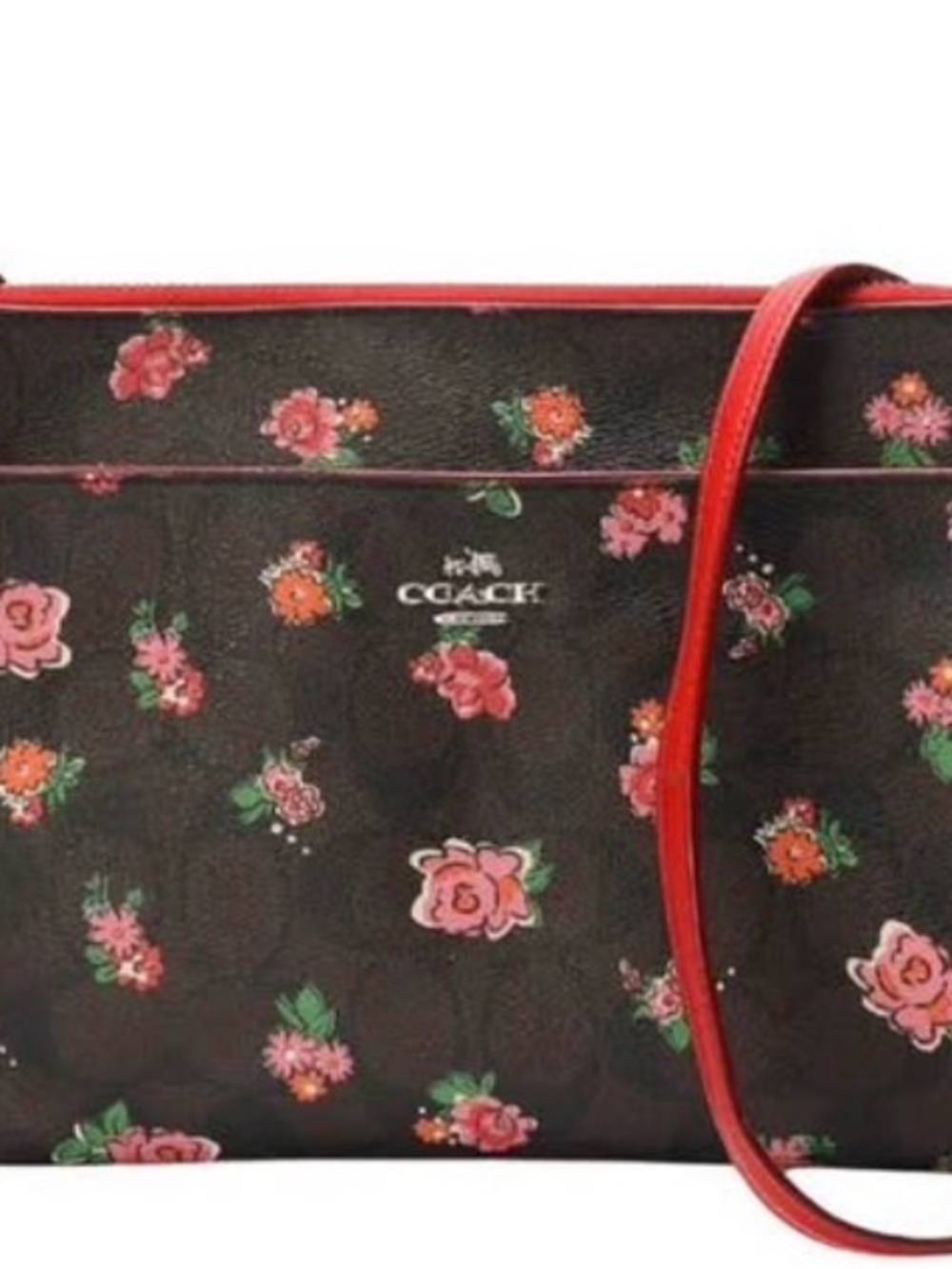 COACH Black Crossbody with Pink & Red Floral Print